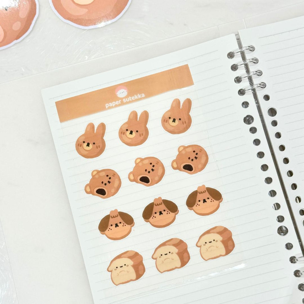 Bunny Bread, Nutella/Red Bean Bun, Dog Biscuit, Mika Loaf Sticker Sheet - Paper sutekka
