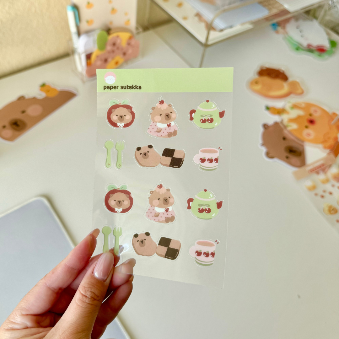Kapi Sticker Kapi The Capybara Tea Time Biscuits, Coffee Sticker Sheet – Paper ...