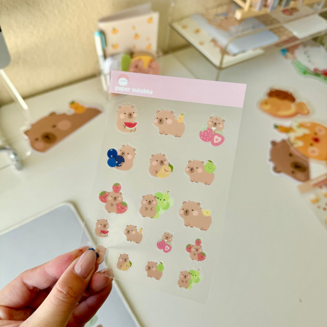 Kapi Sticker Kapi the Capybara Fruit Sticker Sheet – Paper Sutekka Stationery