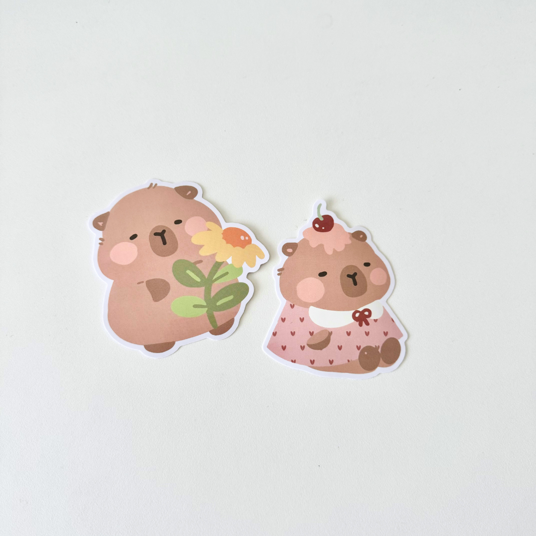 Kapi the Capybara Sunflower Cherry Bow Vinyl Sticker Decal Set – Paper ...