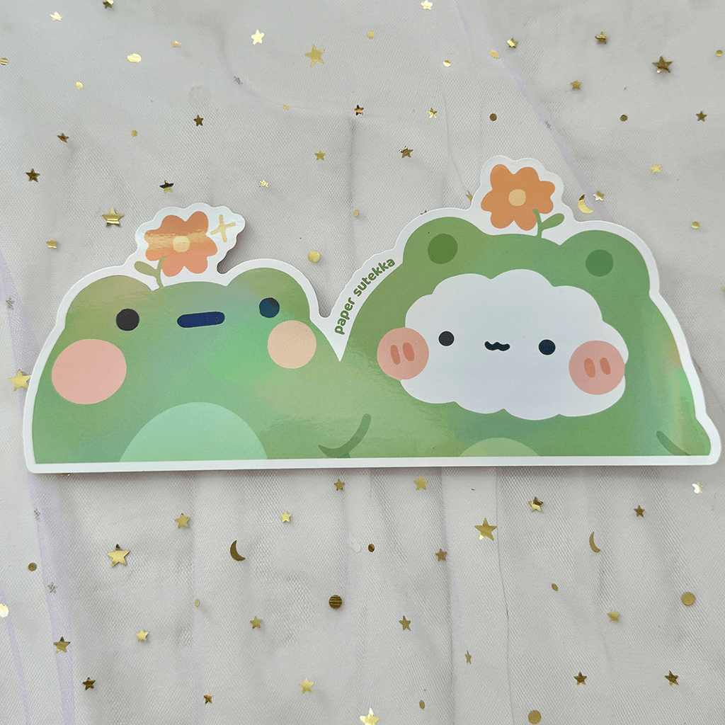 Dudu the Frog and Mika the Frog Flower Holographic Vinyl Decal Sticker Large - Paper Sutekka