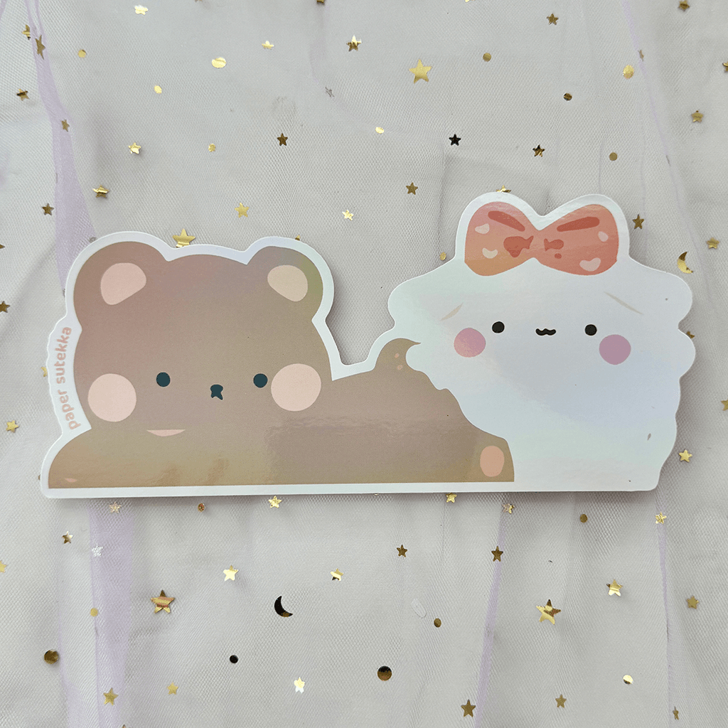 Choco The Bear and Mika the Sheep Playful Love Holographic Vinyl Decal Sticker Large - Paper Sutekka