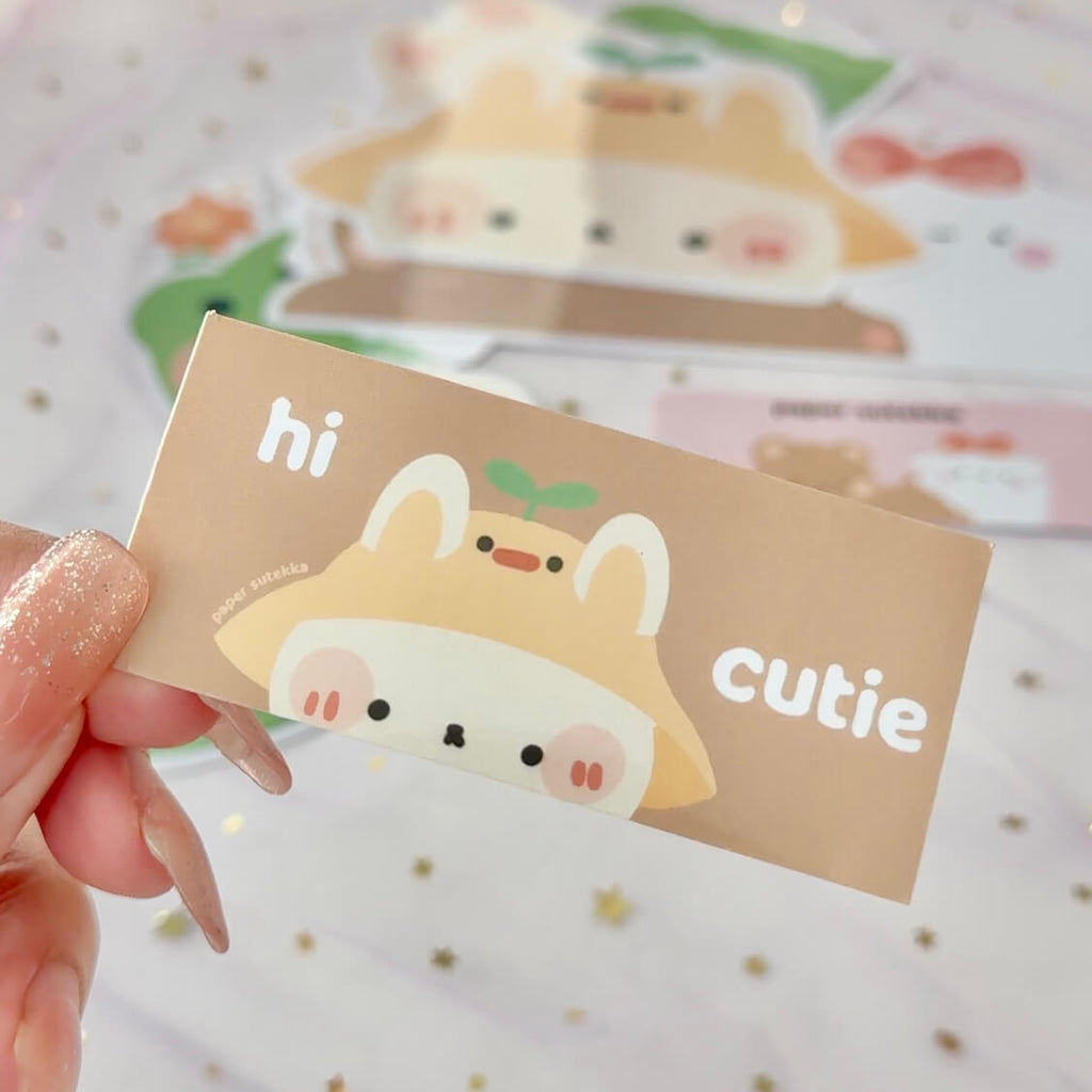 "Hi Cutie" Bunny Ducky Bucket Hat Vinyl Sticker - paper sutekka