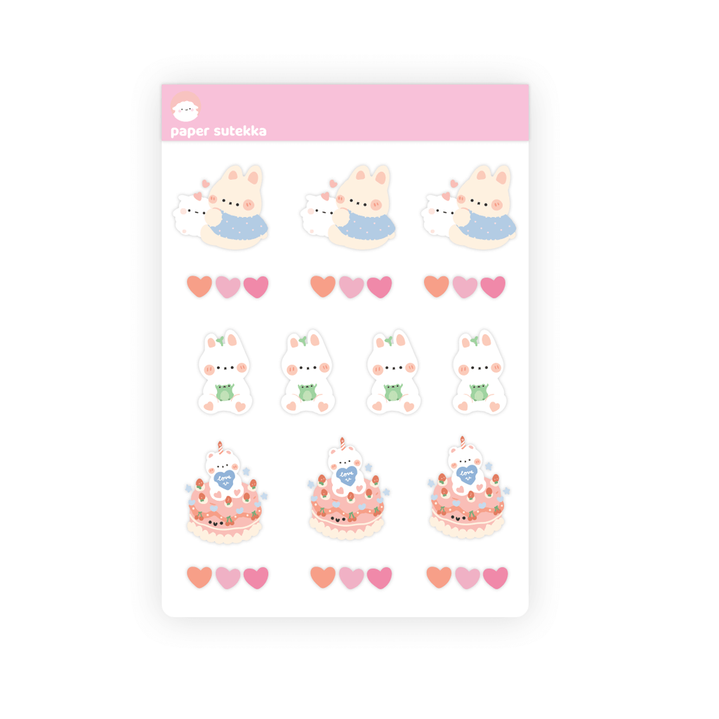 Bunny and Mika Love, Hearts, Polee Love U Cake Sticker Sheet - Paper Sutekka