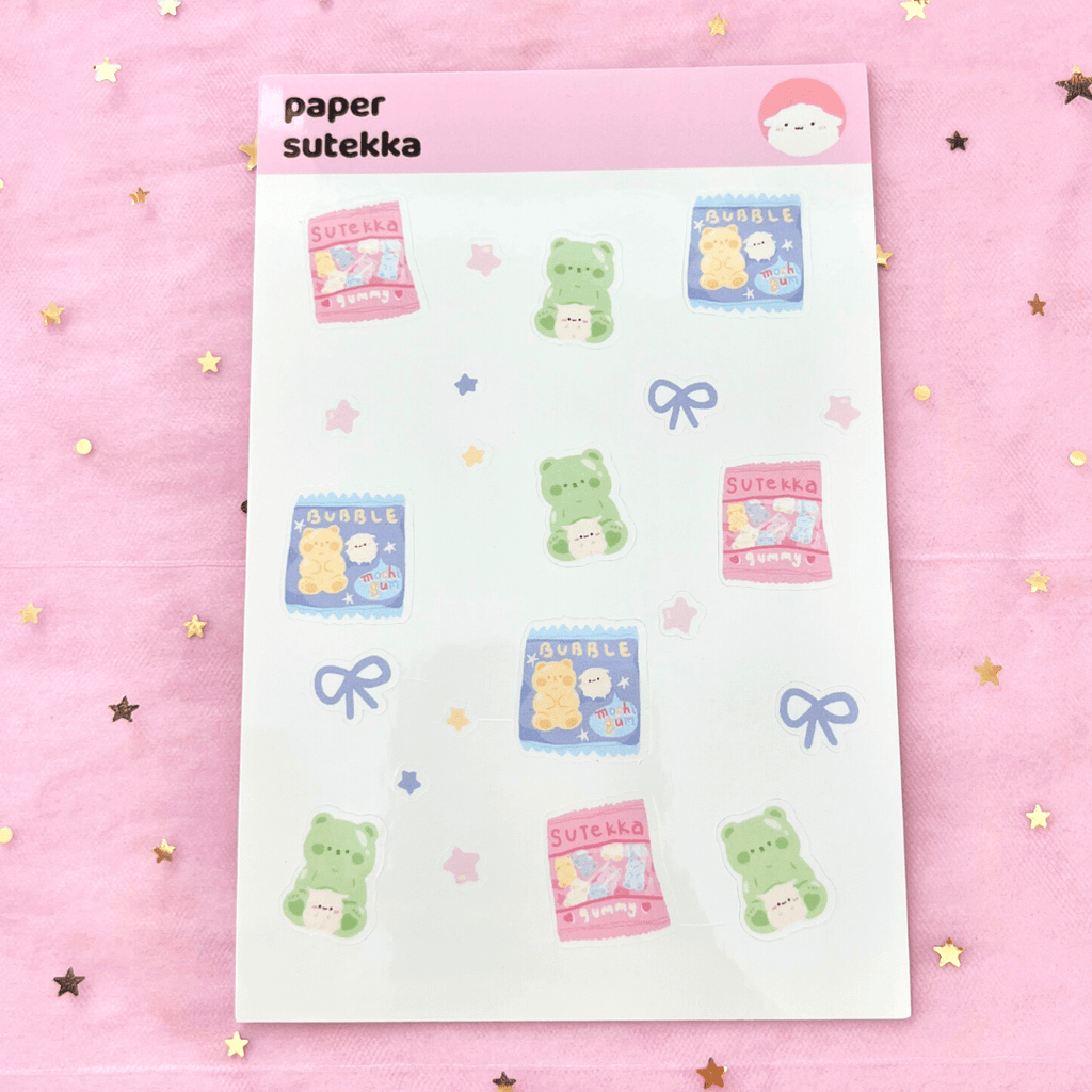 Gummy Snack Bags With Bow and Stars Deco Sticker Sheet - papersutekka