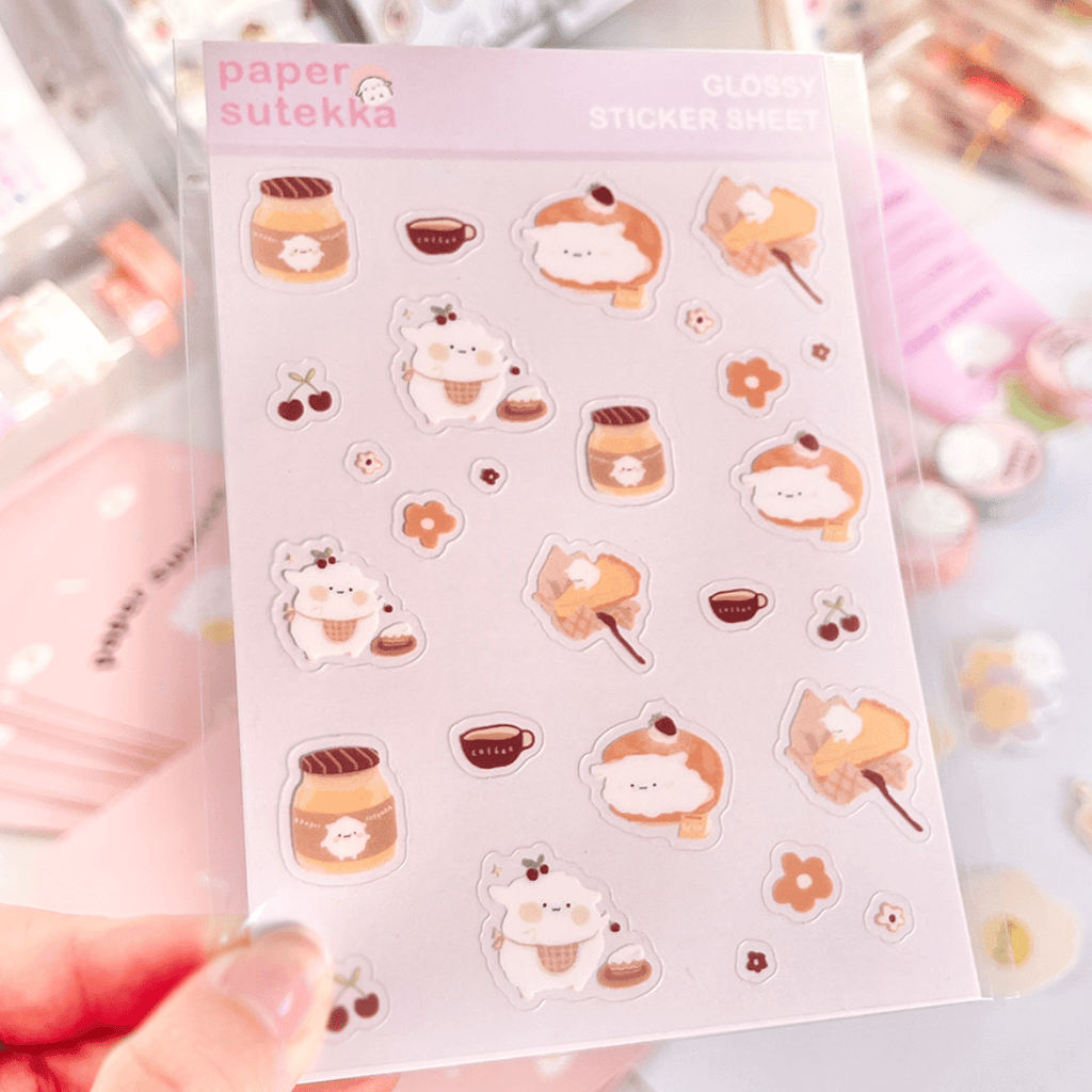 Mochi Baker Sticker Set: Honey, Coffee, Cream Puff, Pie  - paper sutekka