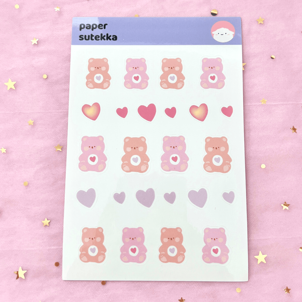 Gummy Bears and Hearts Deco Sticker Sheet - papersutekka