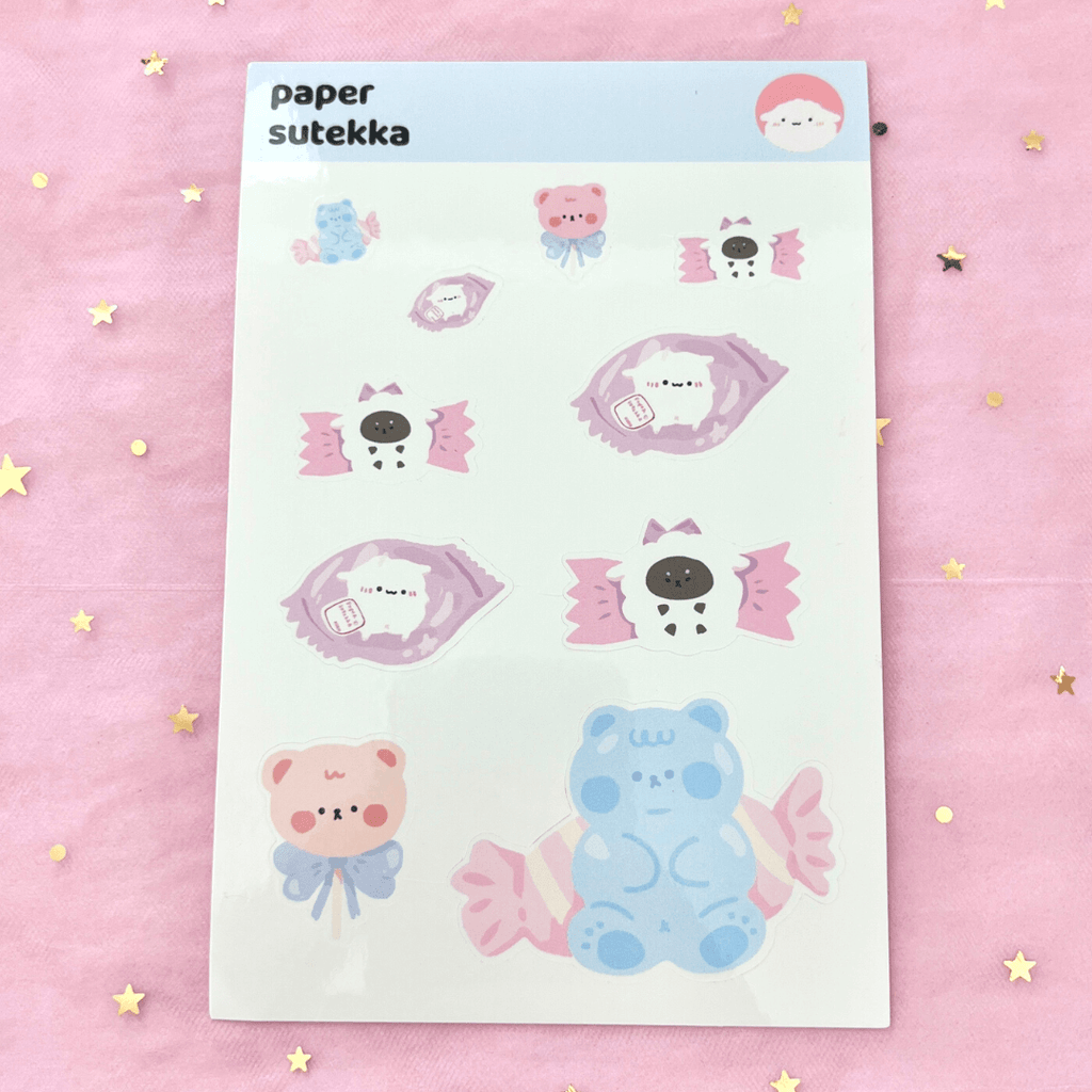 Assorted Candies with Mochi the Sheep Deco Sticker Sheet - papersutekka