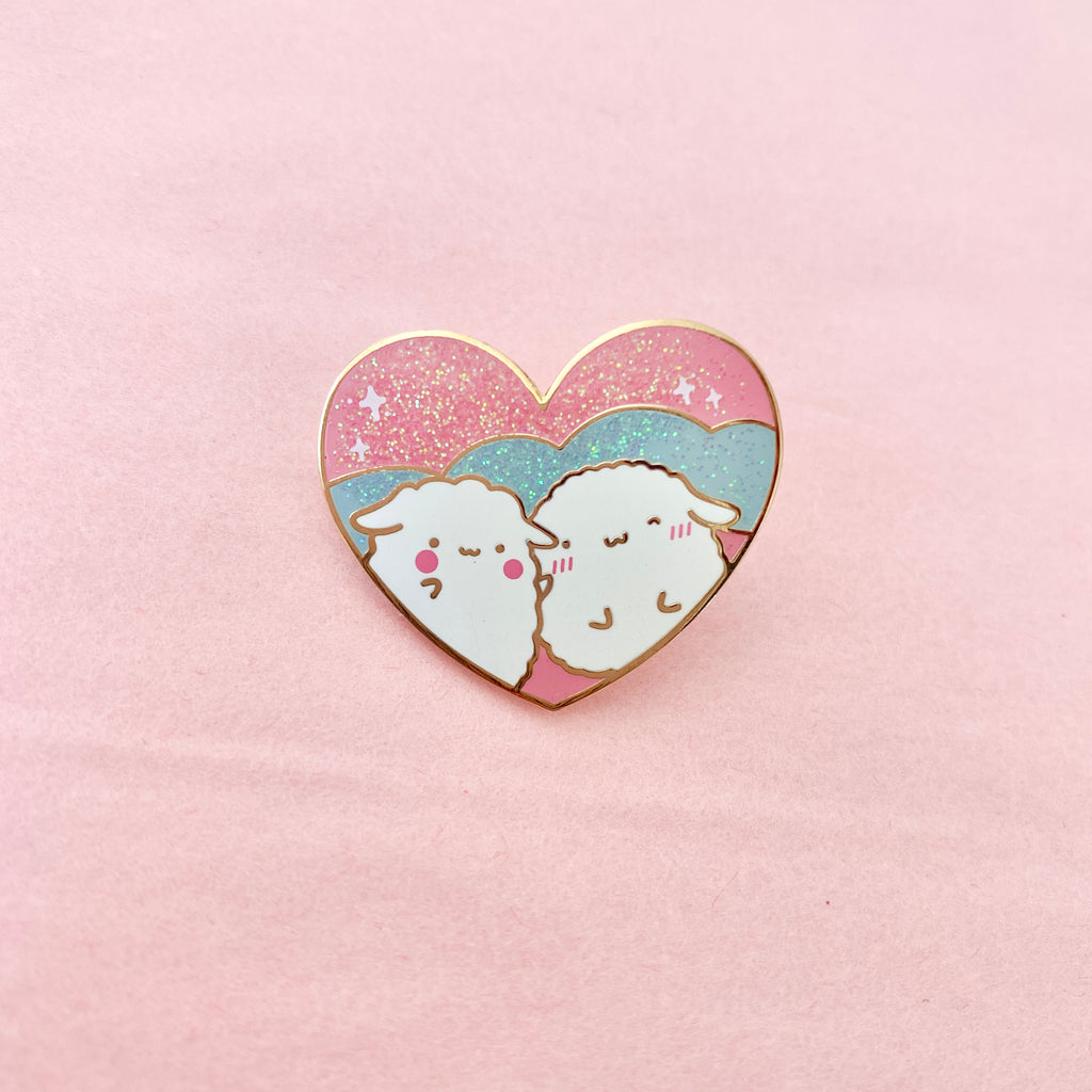 Mochi and Mika Heart Glitter Pin - Paper Sutekka