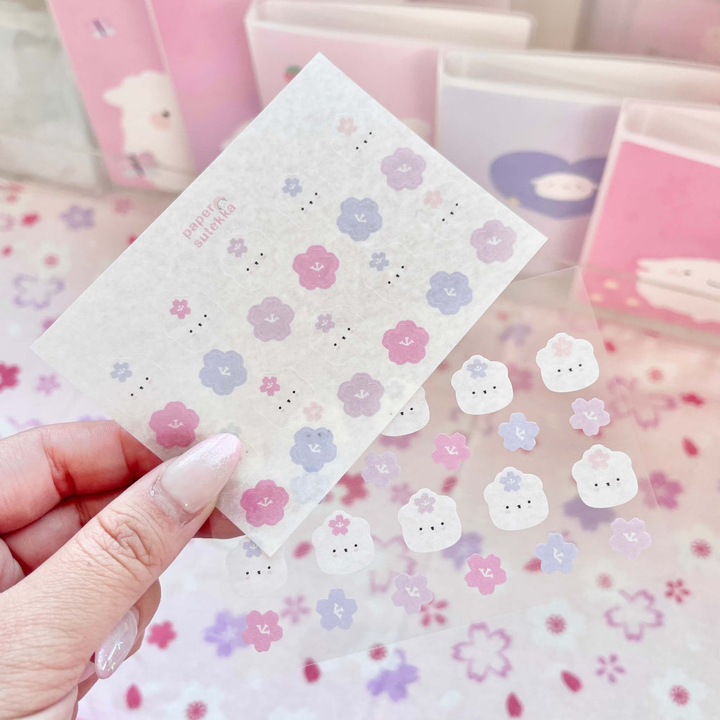 Polee Face Cherry Blossoms Mini Sticker Sheet - paper sutekka