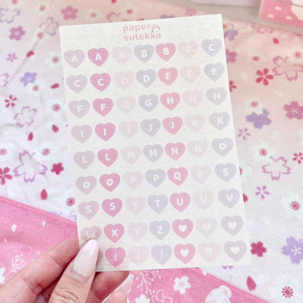 Alphabet Pastel Hearts Full Sticker Sheet - paper sutekka