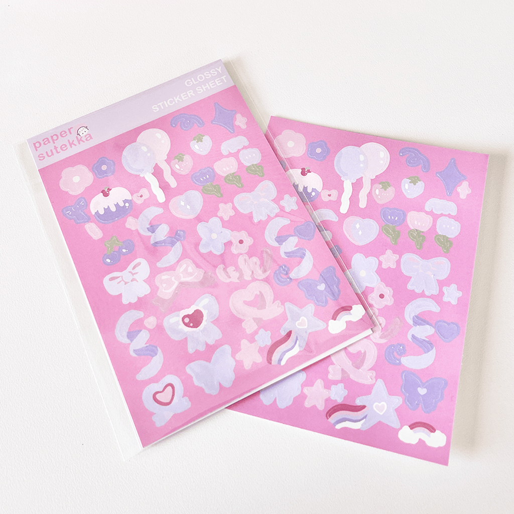 Bows, Ribbons, Confetti, Heart, Flower Deco Sticker Sheet - paper sutekka