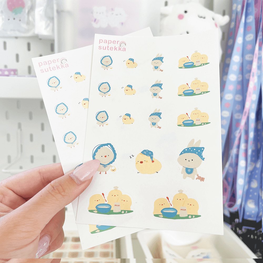 Duckies and Bunny Sticker Sheet - paper sutekka