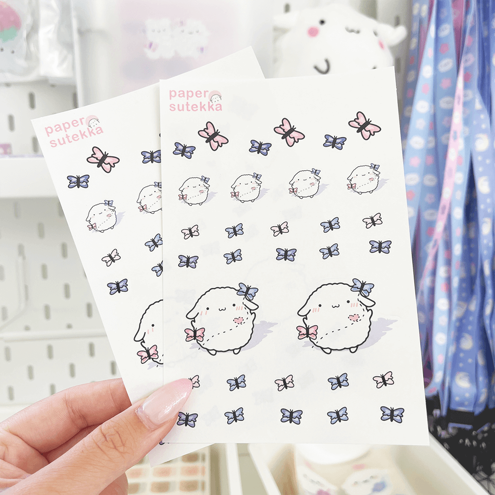 Mochi and Butterflies Sticker Sheet - paper sutekka