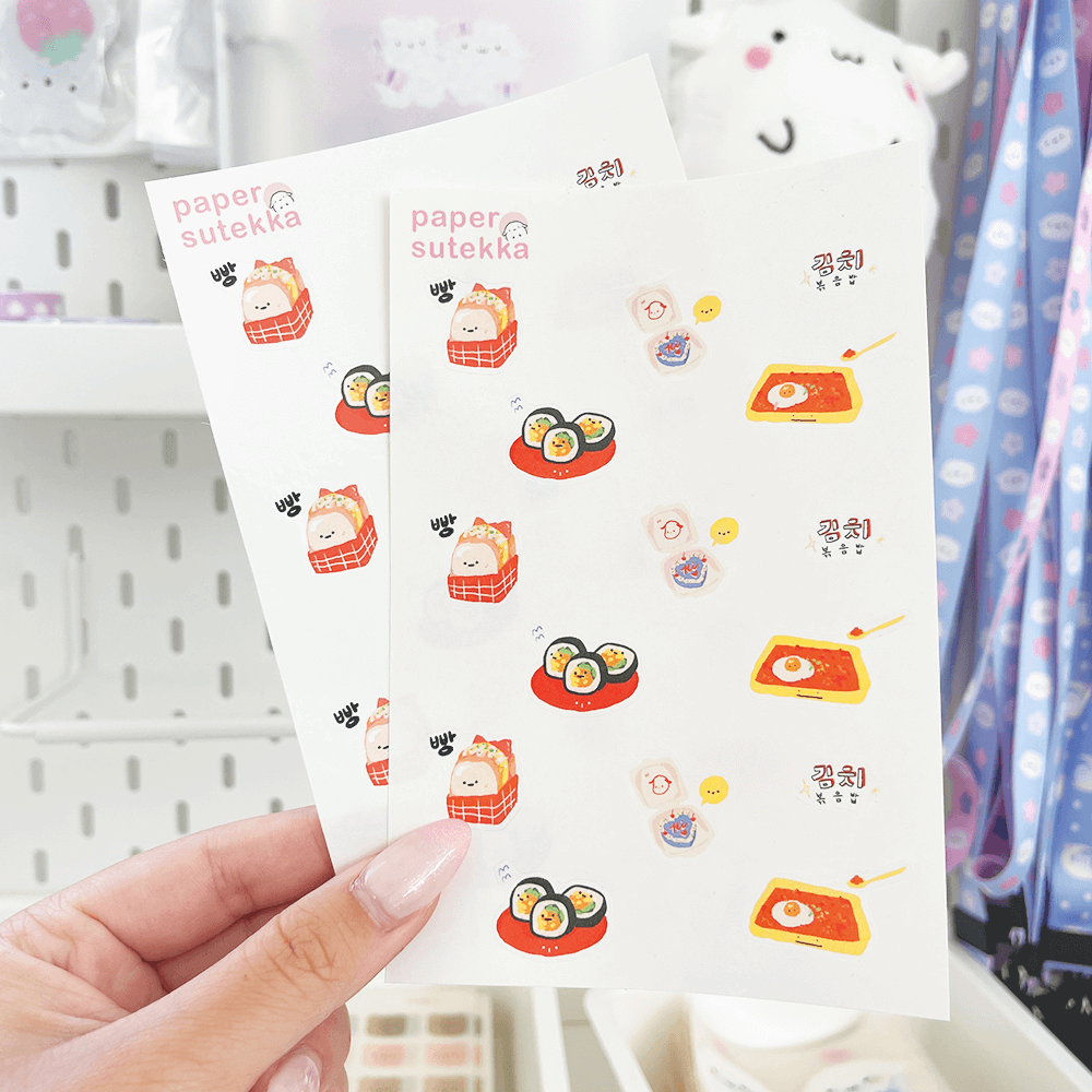 Bread, Kimbap, Fried Rice Deco Sticker Sheet - paper sutekka
