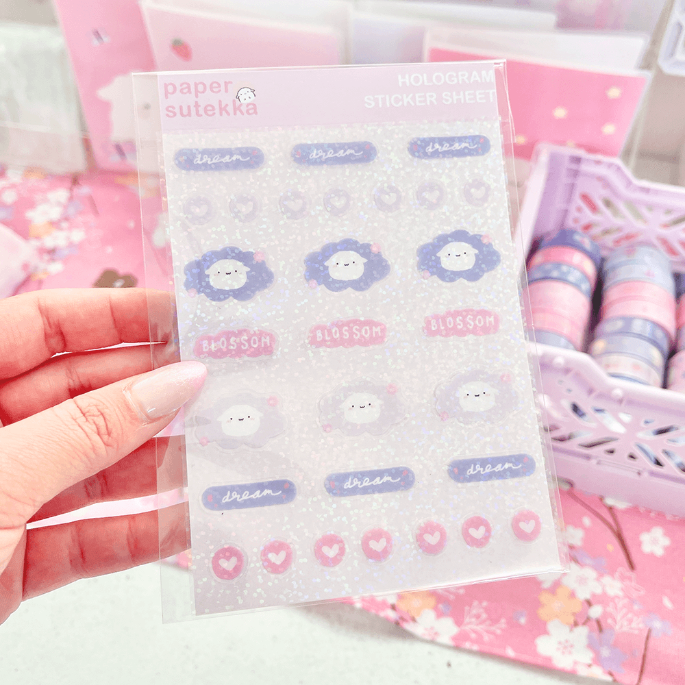 *Hologram* Mochi Cherry Blossom Deco Sticker Sheet - paper sutekka