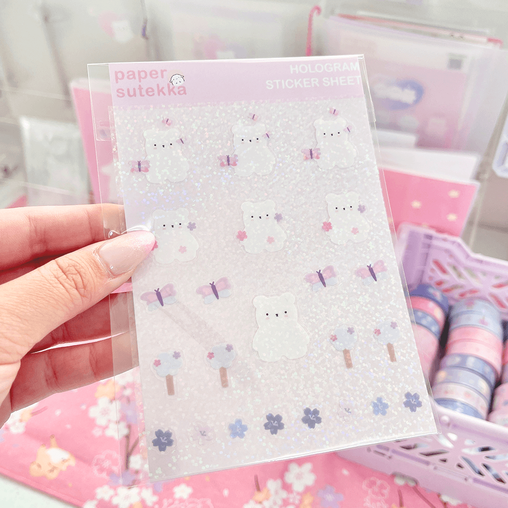 *Hologram* Polee Butterfly/Cherry Blossom Moon and Clouds Sticker Sheet - paper sutekka