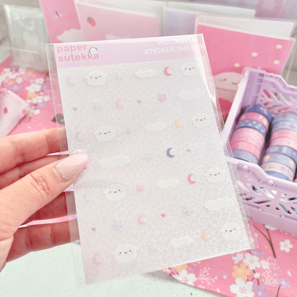 *Hologram* Mochi Moon and Clouds Sticker Sheet - paper sutekka