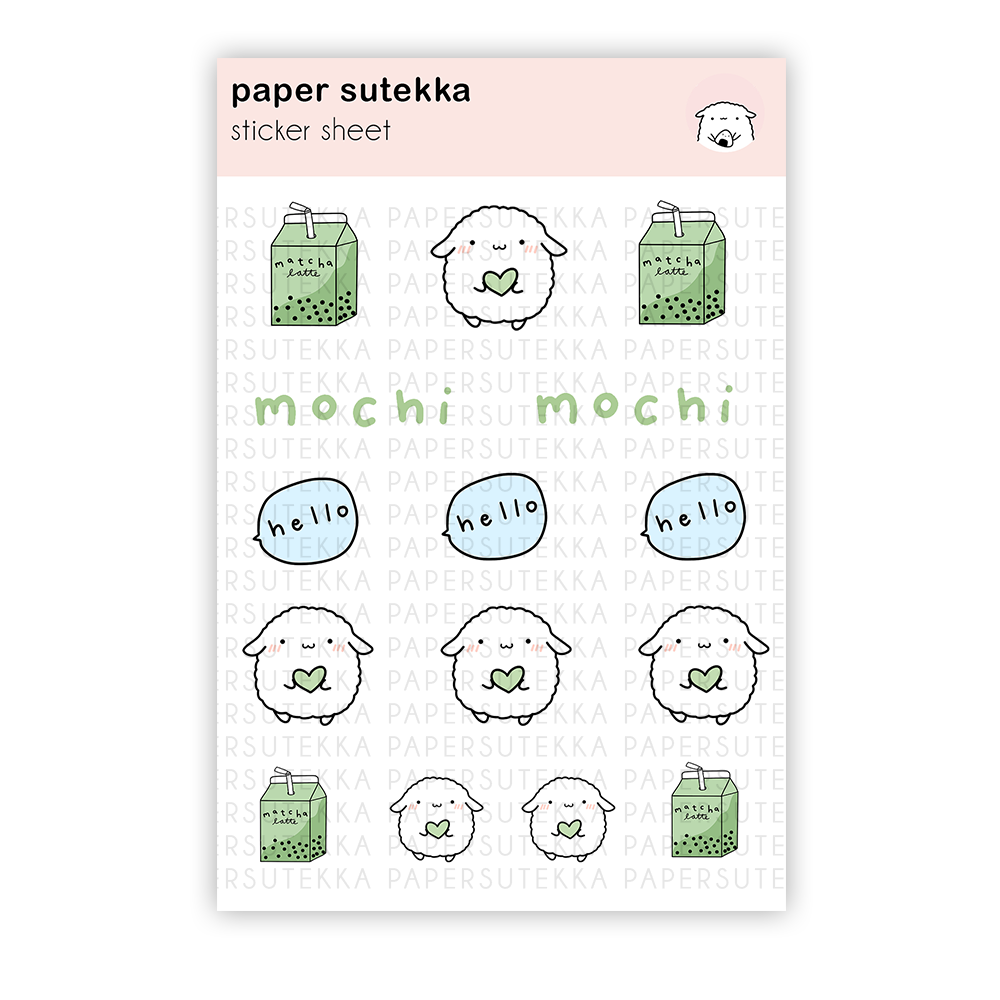 Mochi Matcha Sticker Sheet (Boba) - Paper Sutekka Stationery Store