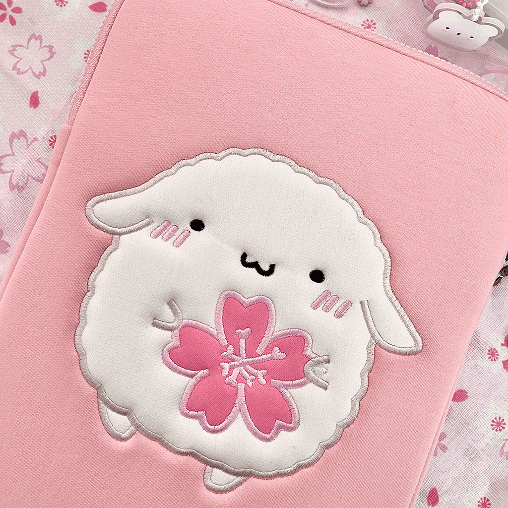 Mochi Cherry Blossom Embroidered Zipper Tablet and Laptop Sleeve / Pouch - paper sutekka